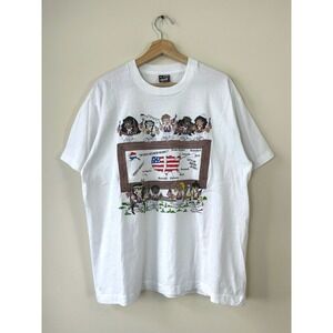 Vintage 90's USA World Peace Love Together Graphic Art White Tee Shirt - XL